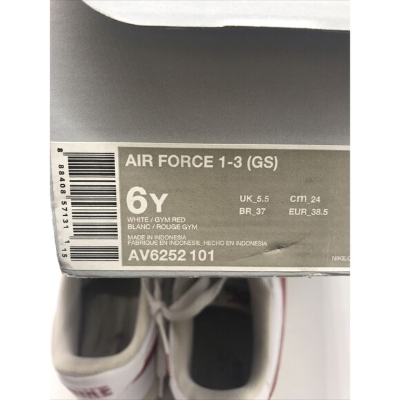 Nike Air Force 1 Low Gym Red/Wht Sneakers AV6252-101-6Y Pre Owned - Picture 7 of 7